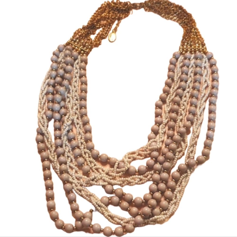 Vintage simple addiction grey beaded goldtoned statement necklace